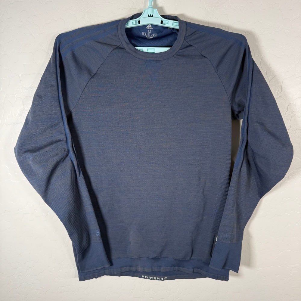 Adidas Running Shirt Mens Medium Blue Primeknit Long Sleeve Stretch Pullover